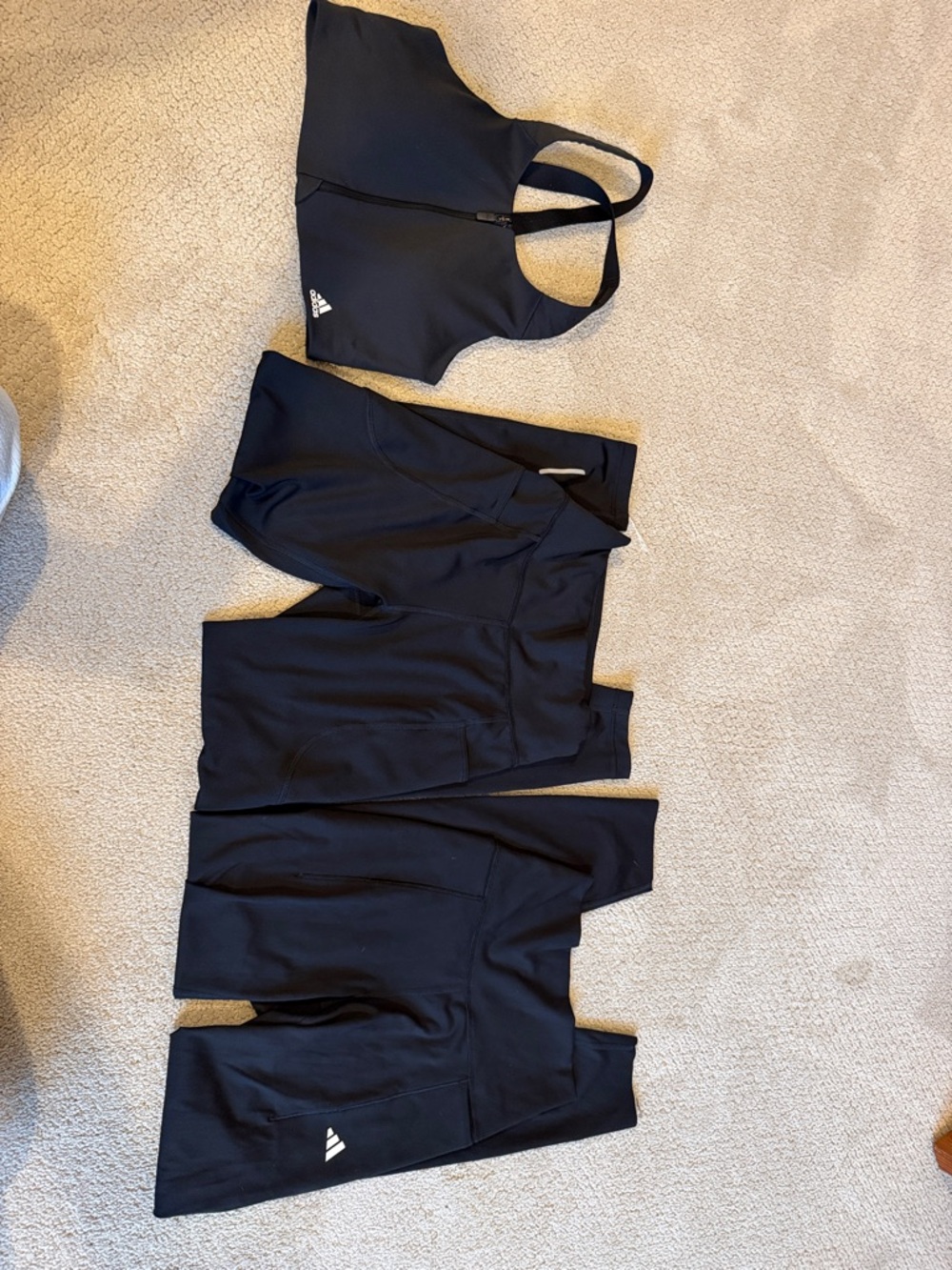 adidas Black Zip-Front Sports Bra and Matching Leggings Set of 3